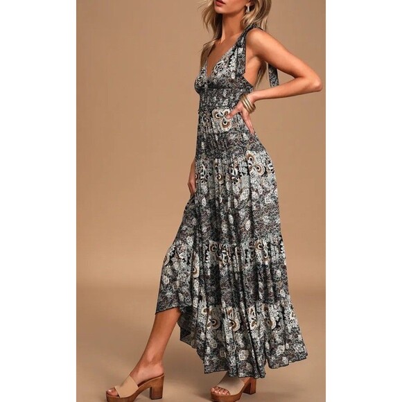 Intimately Free People Let's Smock About It Maxi Slip Dress  Black Blue Large - Picture 1 of 8